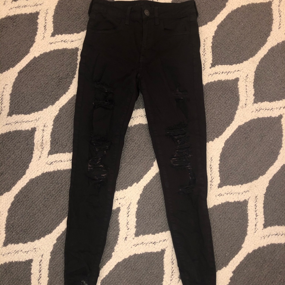 American eagle high rise black ripped jeans